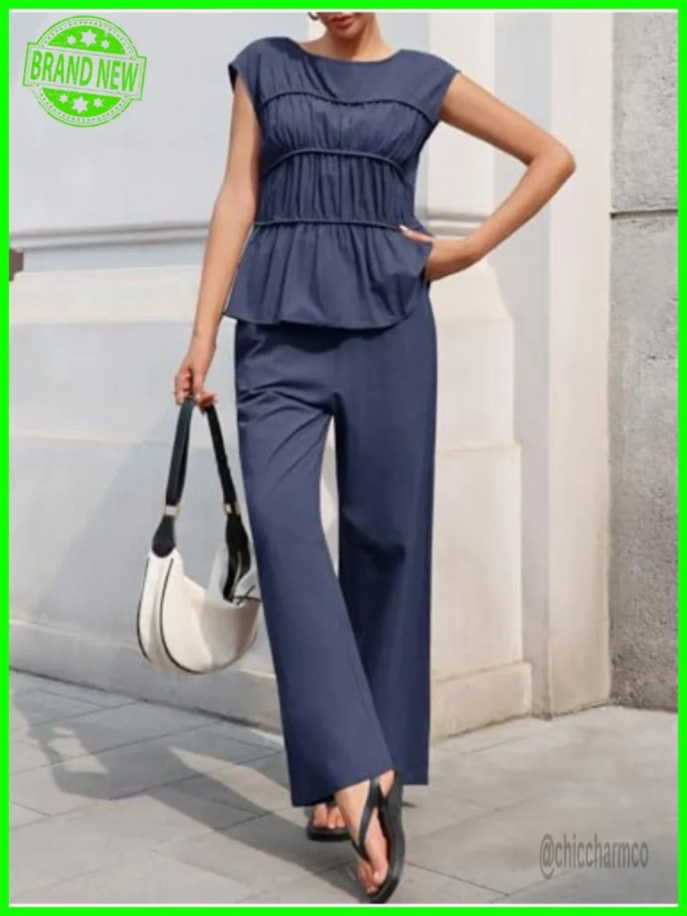 2 Piece Linen Babydoll Peplum Tank Top and Pants Set Summer Travel Outfits